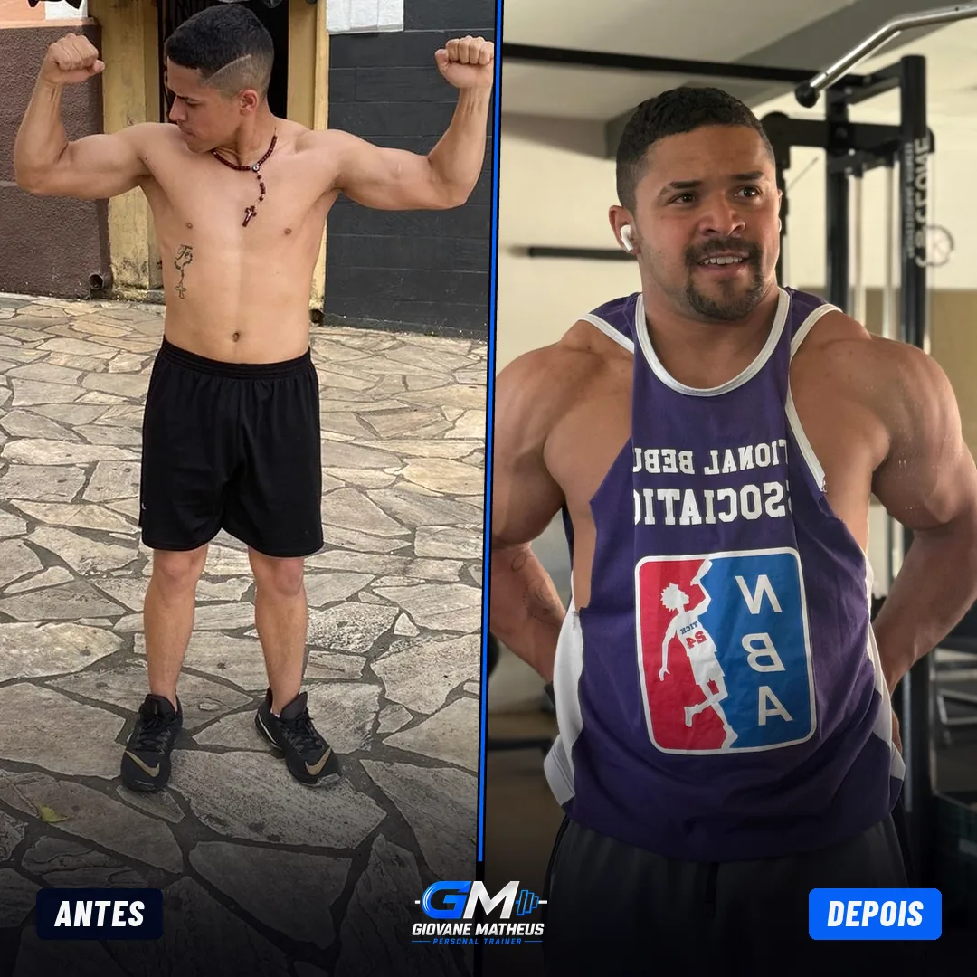 Antes e depois de aluno do personal trainer Giovane Matheus