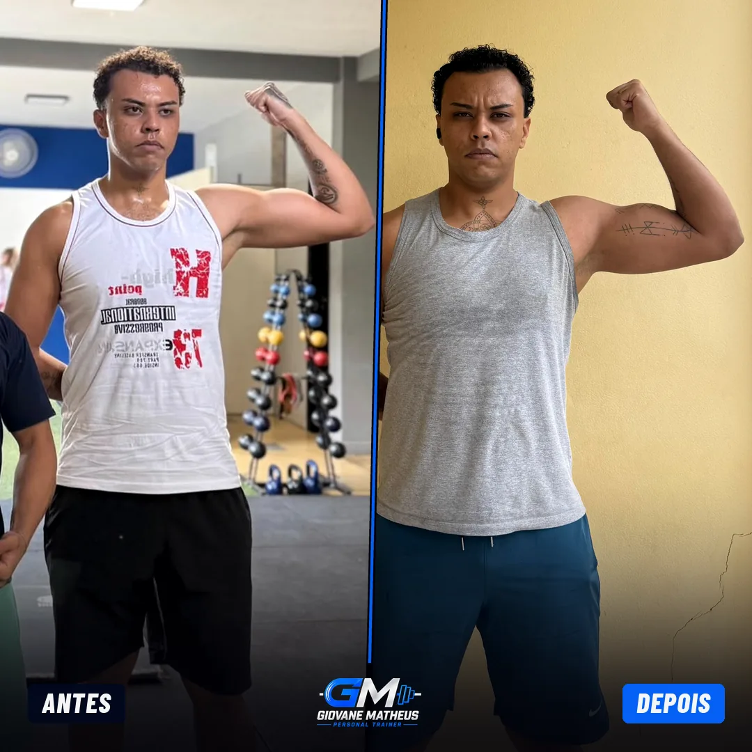 Antes e depois de aluno do personal trainer Giovane Matheus